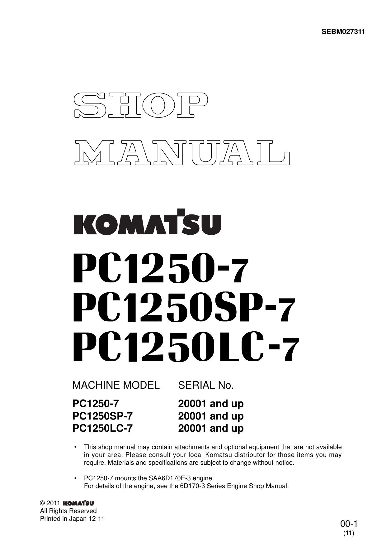 PC1250-7 PC1250SP-7 PC1250LC-7 Shop Manual